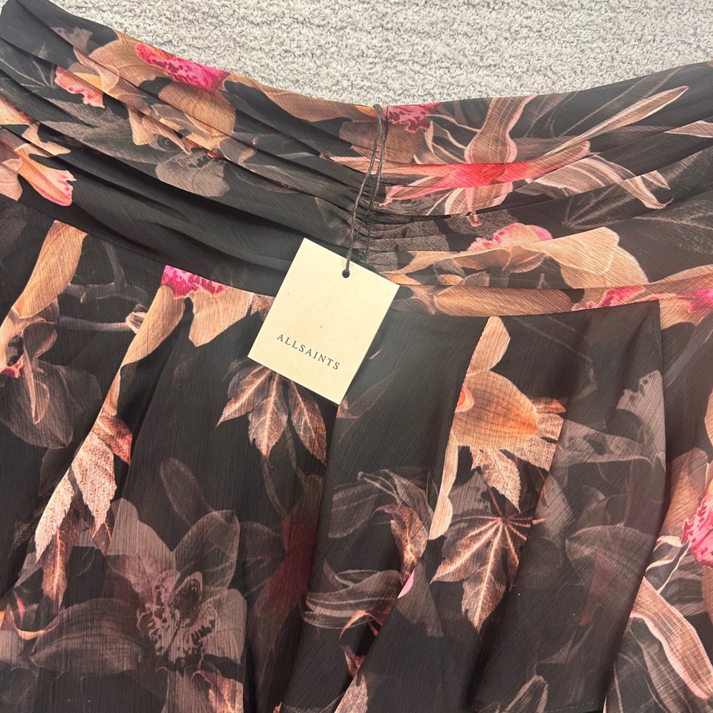 AllSaints nwt Erica Floral Miniskirt Ruched Ruffle size 12 Goth Edgy Boho Chic - Picture 3 of 7